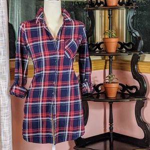 Mid Thigh Red White & Blue Button Down Flannel